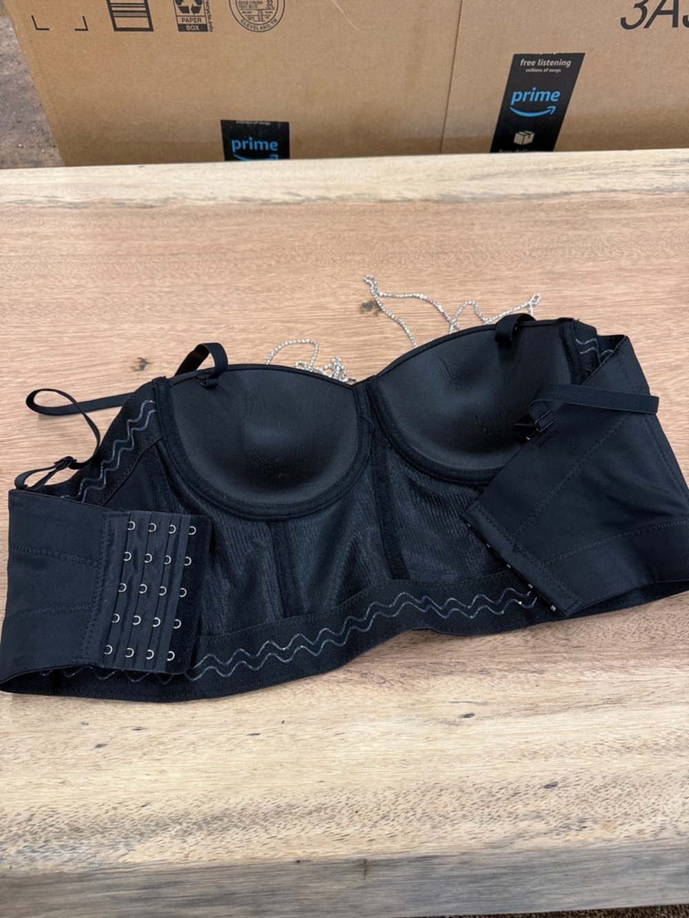 Black Strapless‎ Rhinestone Bustier Top - Picture 3 of 4